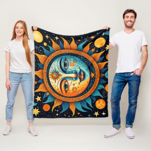 Celestial Sun And Moon  Fleece Blanket
