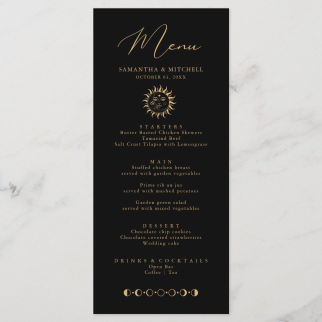 Celestial Sun and Moon Menu Black and Gold Version (Front)