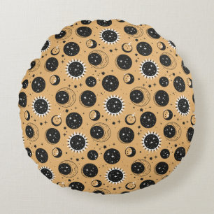 Celestial Sun and Moon Pattern Round Cushion
