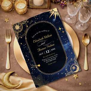 Celestial sun and moon wedding invitation