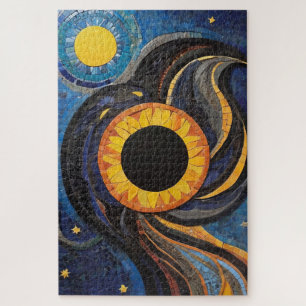 Celestial Sun and Stars in Night Sky Mosaic Jigsaw Puzzle