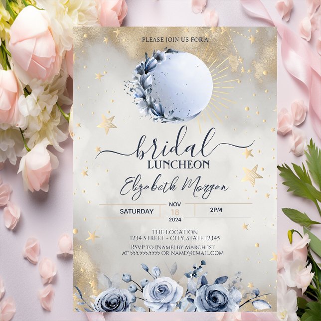 Celestial Sun,Blue Moon Roses Bridal Luncheon Invitation (Creator Uploaded)