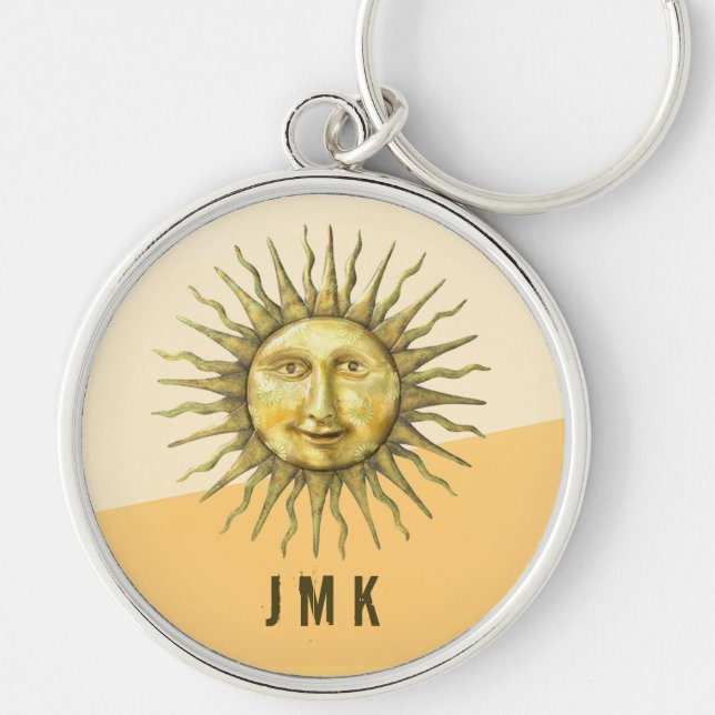 Celestial Sun Face Colorblock Monogram  Key Ring (Front)