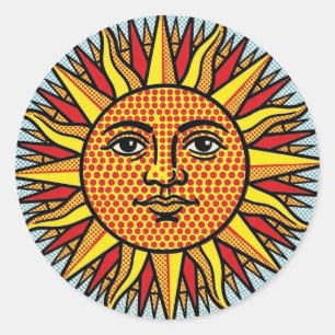 Celestial Sun Face Pop Art Comic Style Sunburst Classic Round Sticker