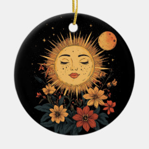 Celestial Sun Goddess with Blossoming Florals Ceramic Tree Decoration