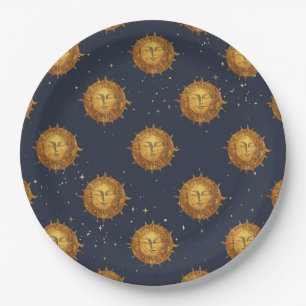 Celestial Sun Gold Pattern (1) Paper Plate
