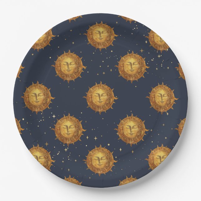 Celestial Sun Gold Pattern (1) Paper Plate (Front)