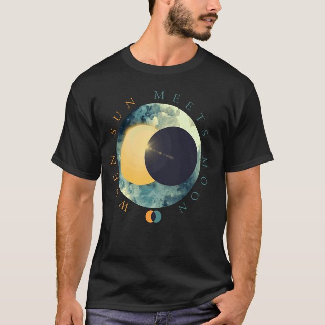 Celestial Sun Meets Moon Phases Cosmic Space Astro T-Shirt (Front)