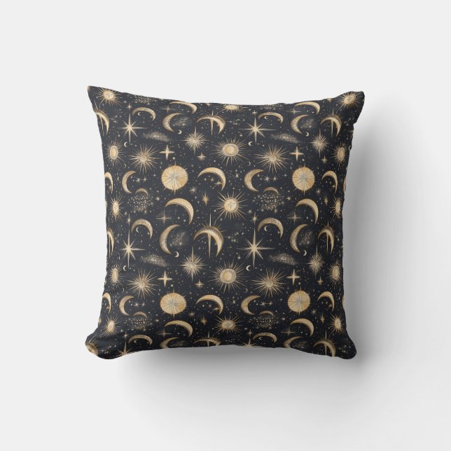 Celestial Sun Moon and Stars Night Sky  Cushion (Front)