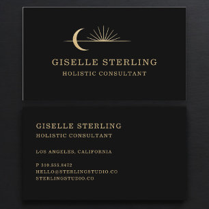 Celestial Sun & Moon Black Gold Business Card