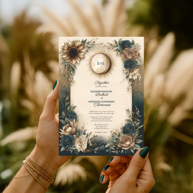 Celestial Sun Moon Boho Floral Rustic Wedding Invitation (Celestial Sun Moon Boho Floral Rustic Wedding Invitation
)