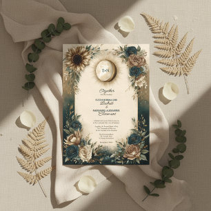 Celestial Sun Moon Boho Floral Rustic Wedding Invitation