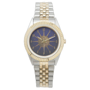 Celestial Sun Moon Brass Bas Relief Graphic Watch
