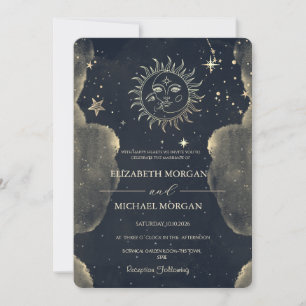 Celestial Sun,Moon,Clouds Stars Night Sky Wed Invitation