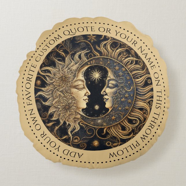 Celestial Sun Moon Custom Quote Round Pillow (Front)