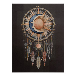 Celestial Sun Moon Dreamcatcher Poster