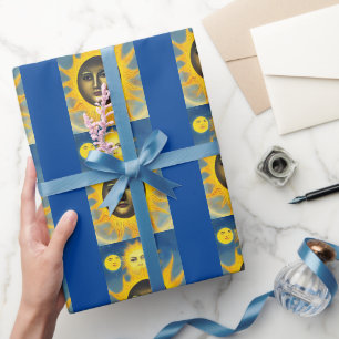 Celestial Sun moon Face Fantasy art Wrapping Paper