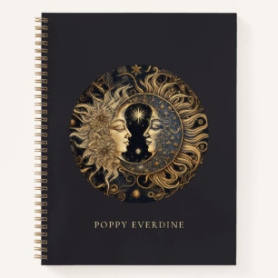 Celestial Sun Moon Face Personalised  Notebook