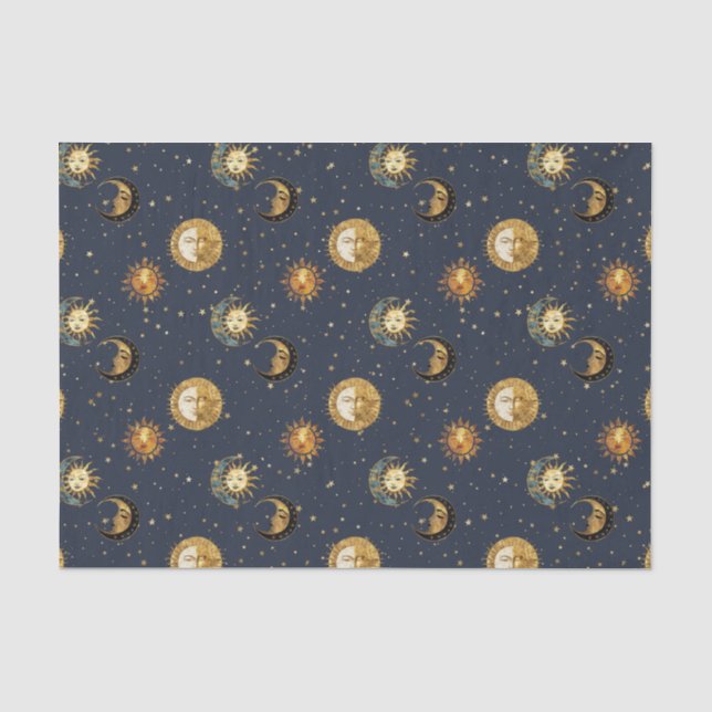 Celestial Sun & Moon Gold Starry Night Pattern (2) Tissue Paper (Front)