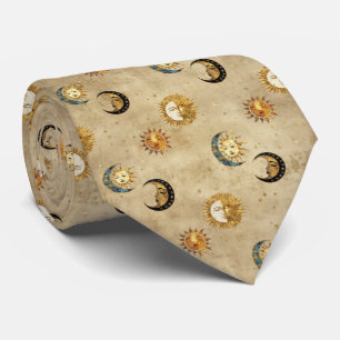 Celestial Sun & Moon Gold Starry Night Pattern (4) Tie