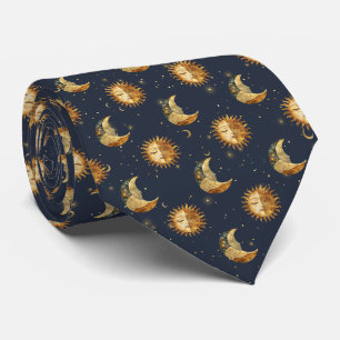 Celestial Sun & Moon Gold Starry Night Pattern Tie