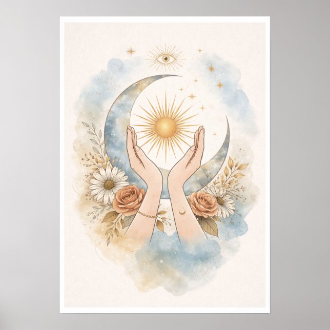 Celestial Sun Moon Hands Aesthetic Wall Art (Front)