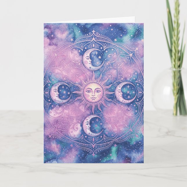 Celestial Sun & Moon Mandala Galaxy Nebula Card (Front)