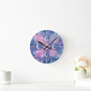 Celestial Sun & Moon Mandala Galaxy Nebula Round Clock