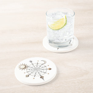 Celestial Sun & Moon Mandala Sandstone Coaster