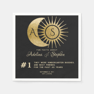 Celestial Sun Moon Monogram Crest Gold Fun Facts Napkin