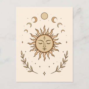 Celestial Sun Moon Phases Mystical Botanical Art Postcard