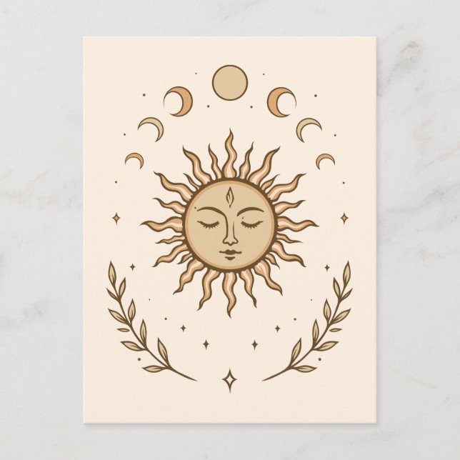 Celestial Sun Moon Phases Mystical Botanical Art Postcard (Front)