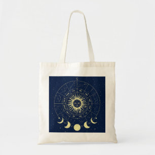 Celestial Sun Moon Phases Zodiac Tote Bag