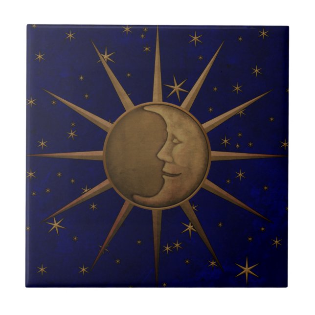 Celestial Sun Moon Starry Night Tile (Front)
