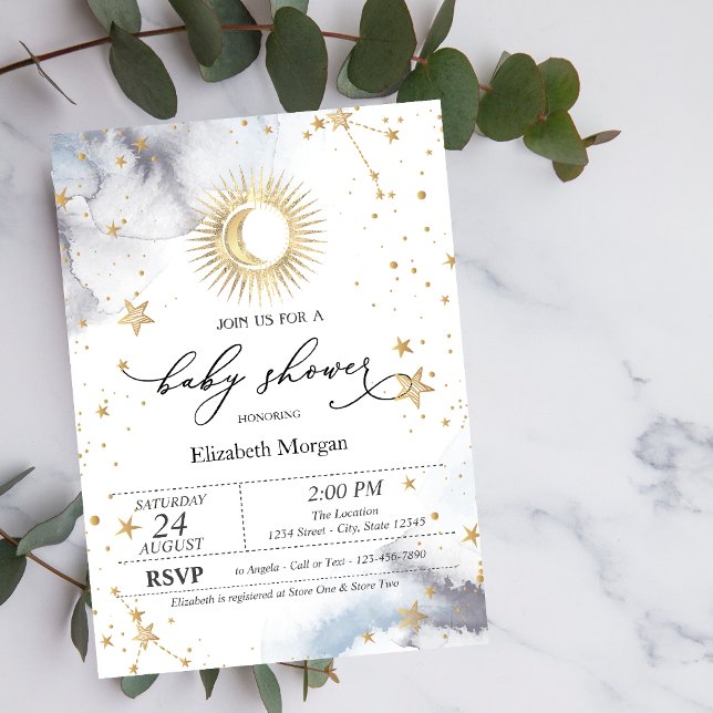 Celestial Sun,Moon,Stars Baby Shower  Invitation (Creator Uploaded)