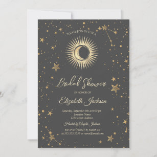 Celestial Sun,Moon,Stars Brown Bridal Shower Invitation