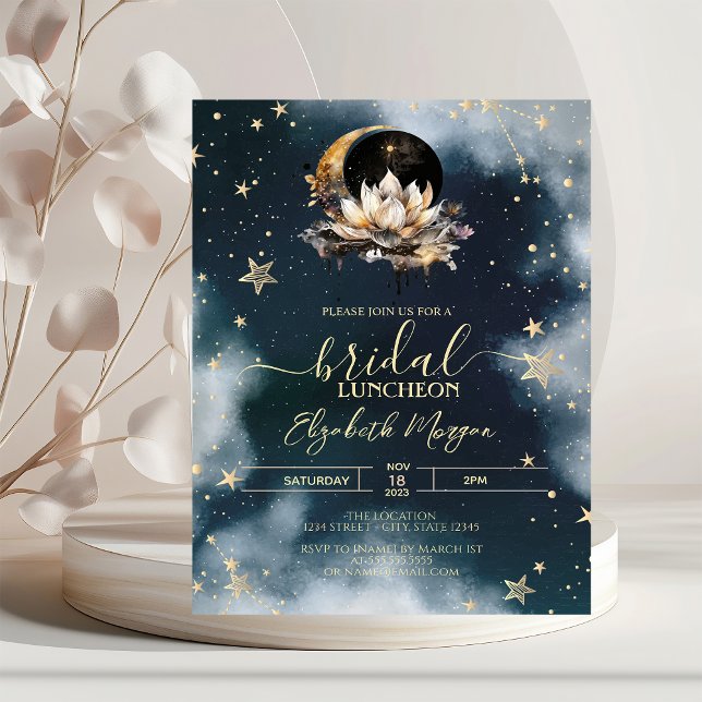 Celestial Sun,Moon,Stars Lotus Night Sky Bridal Invitation (Creator Uploaded)