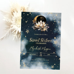 Celestial Sun,Moon,Stars Lotus Sky Sweet 16 Invitation