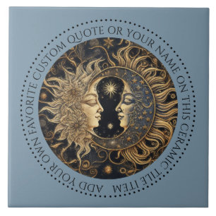 Celestial Sun Moon Stars Midnight Sky Personalized Tile