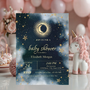 Celestial Sun,Moon,Stars Night Sky Baby Shower  Invitation