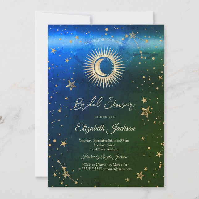 Celestial Sun,Moon,Stars Ombre Bridal Shower Invitation (Front)