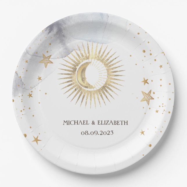 Celestial Sun,Moon,Stars Paper Plate (Front)