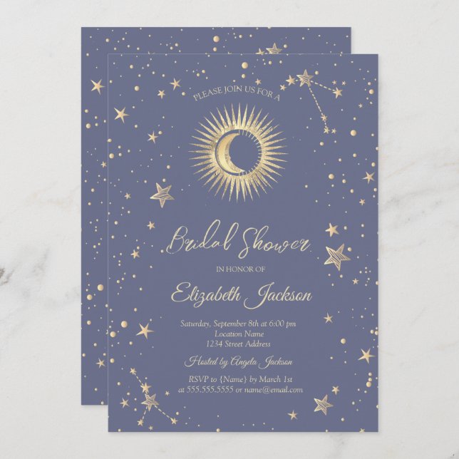 Celestial Sun,Moon,Stars Pastel Bridal Shower Invitation (Front/Back)