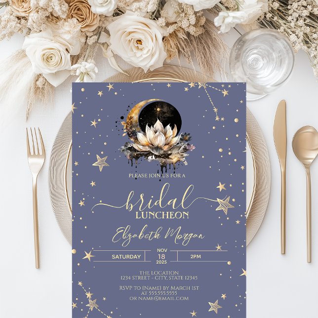 Celestial Sun,Moon,Stars Pastel Lavander Bridal Invitation (Creator Uploaded)