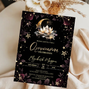 Celestial Sun,Moon,Stars Roses Quinceanera Invitation