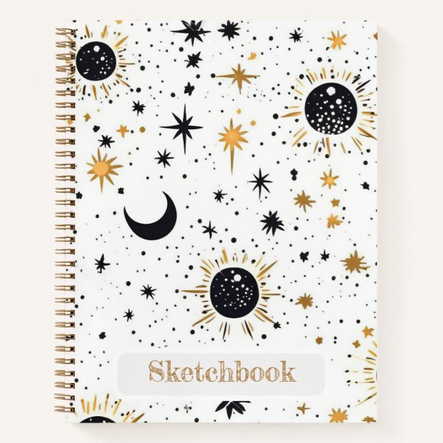 Celestial Sun Moon Stars Sketchbook Notebook (Front)