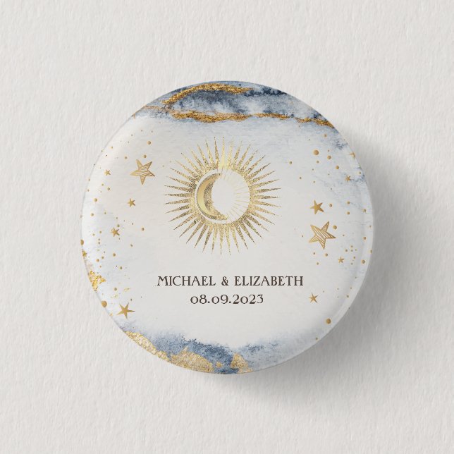 Celestial Sun,Moon,Stars Watercolor 3 Cm Round Badge (Front)