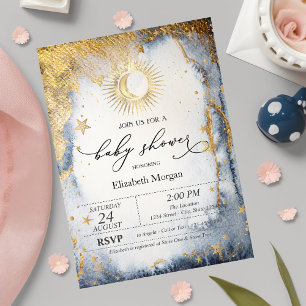 Celestial Sun,Moon,Stars Watercolor Baby Shower  Invitation