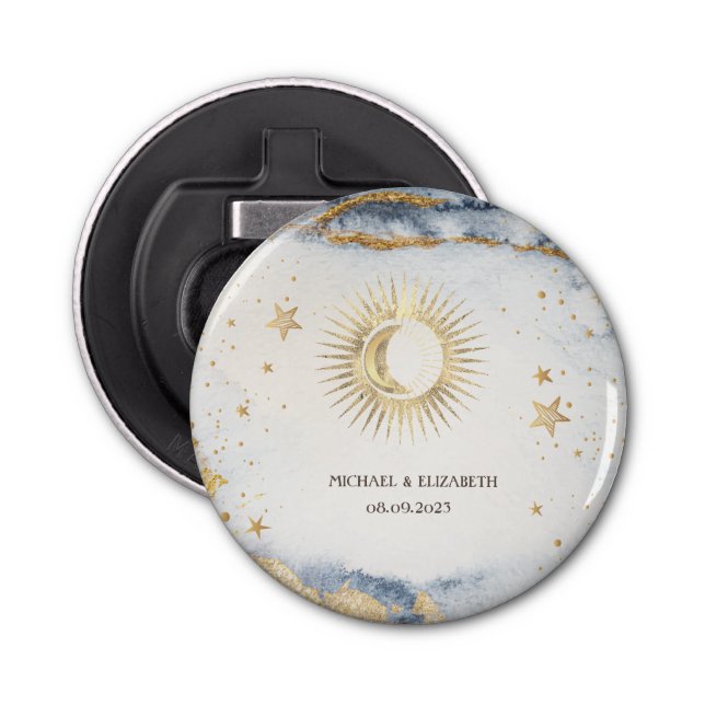 Celestial Sun,Moon,Stars Watercolor Bottle Opener (Front)