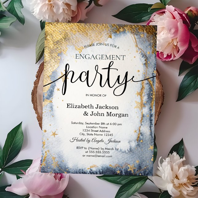 Celestial Sun,Moon,Stars Watercolor Engagement   Invitation (Creator Uploaded)